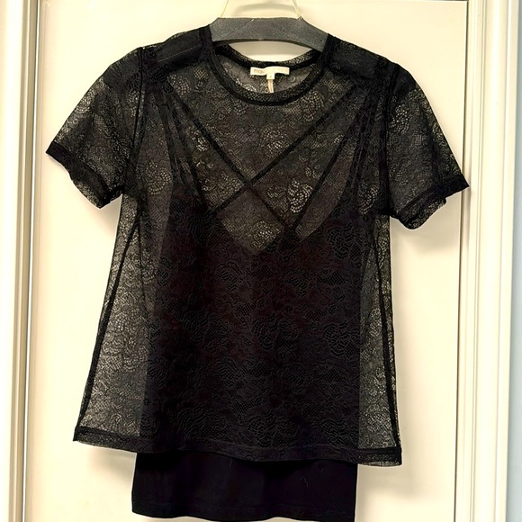 MAJE- laced sheer tee with cross strap tank, black size 2 - Picture 1 of 4
